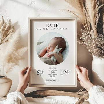 Personalized Baby Birth Stats Print with Photo | Custom Newborn Wall Art Gift