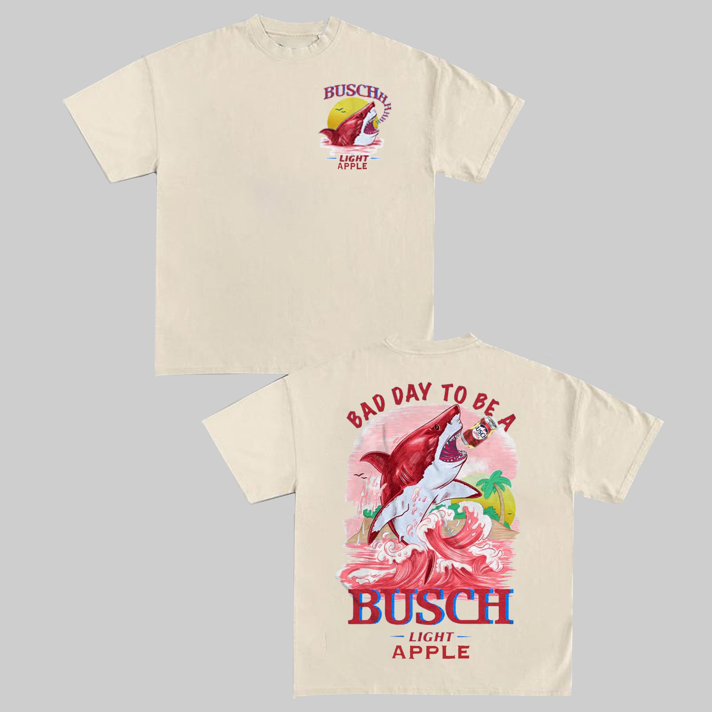 Busch Light Apple Shark Graphic Tee – Funny Beer Lover Shirt for Men & Women, Summer Beach T-Shirt