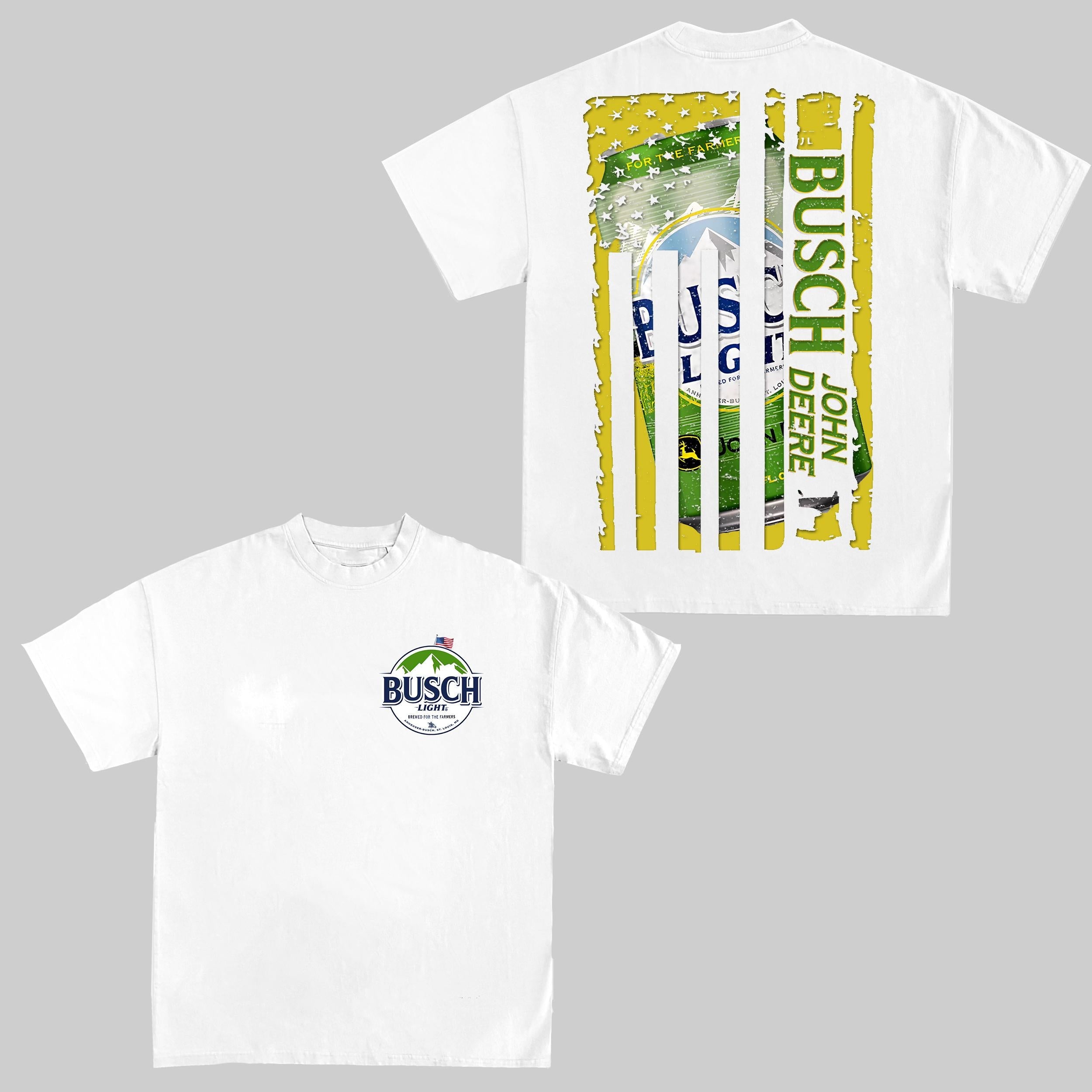 Busch Light John Deere American Flag Can T-Shirt – Vintage Farmer Graphic Tee