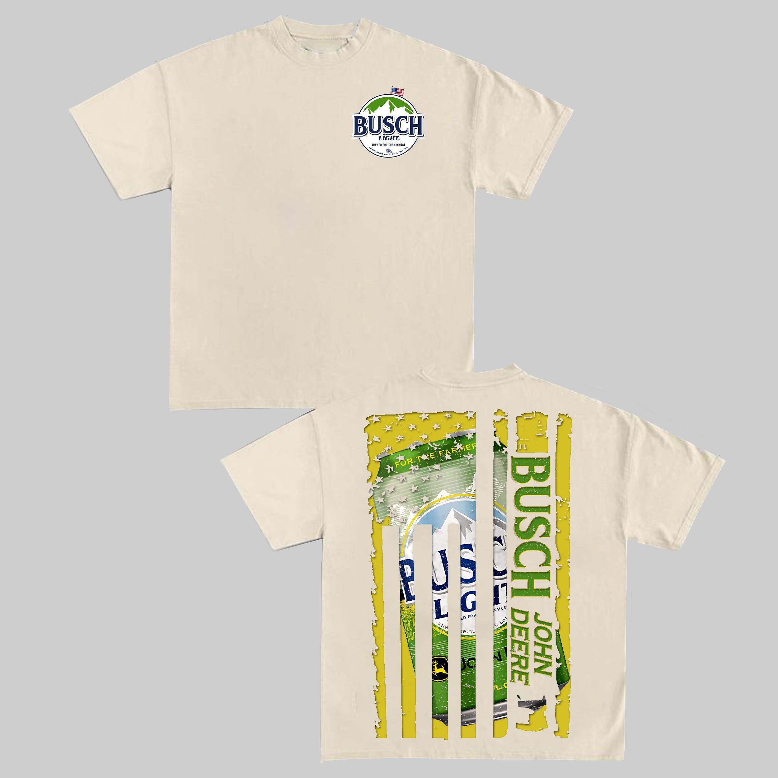 Busch Light John Deere American Flag Can T-Shirt – Vintage Farmer Graphic Tee