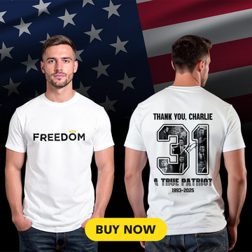 Charlie Kirk Freedom 2 Sides T-Shirt, Charlie Kirk Shirt, Rest in Peace Charlie Shirt, Pray for Charlie Kirk Shirt, A True Patriot Shirt