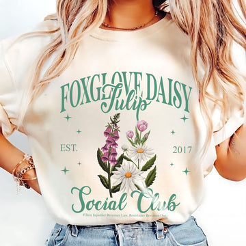 Foxglove Daisy Tulip T-Shirt | Vintage Botanical Floral Graphic Tee