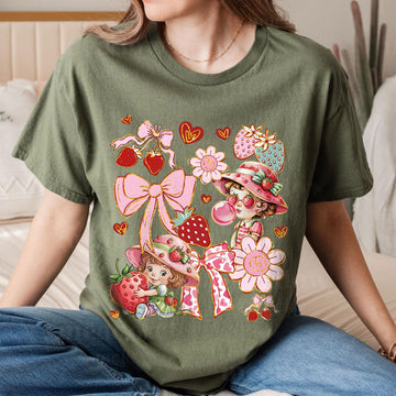 Vintage Strawberry Girl T-Shirt | Cute Retro Aesthetic Kawaii Tee for Women