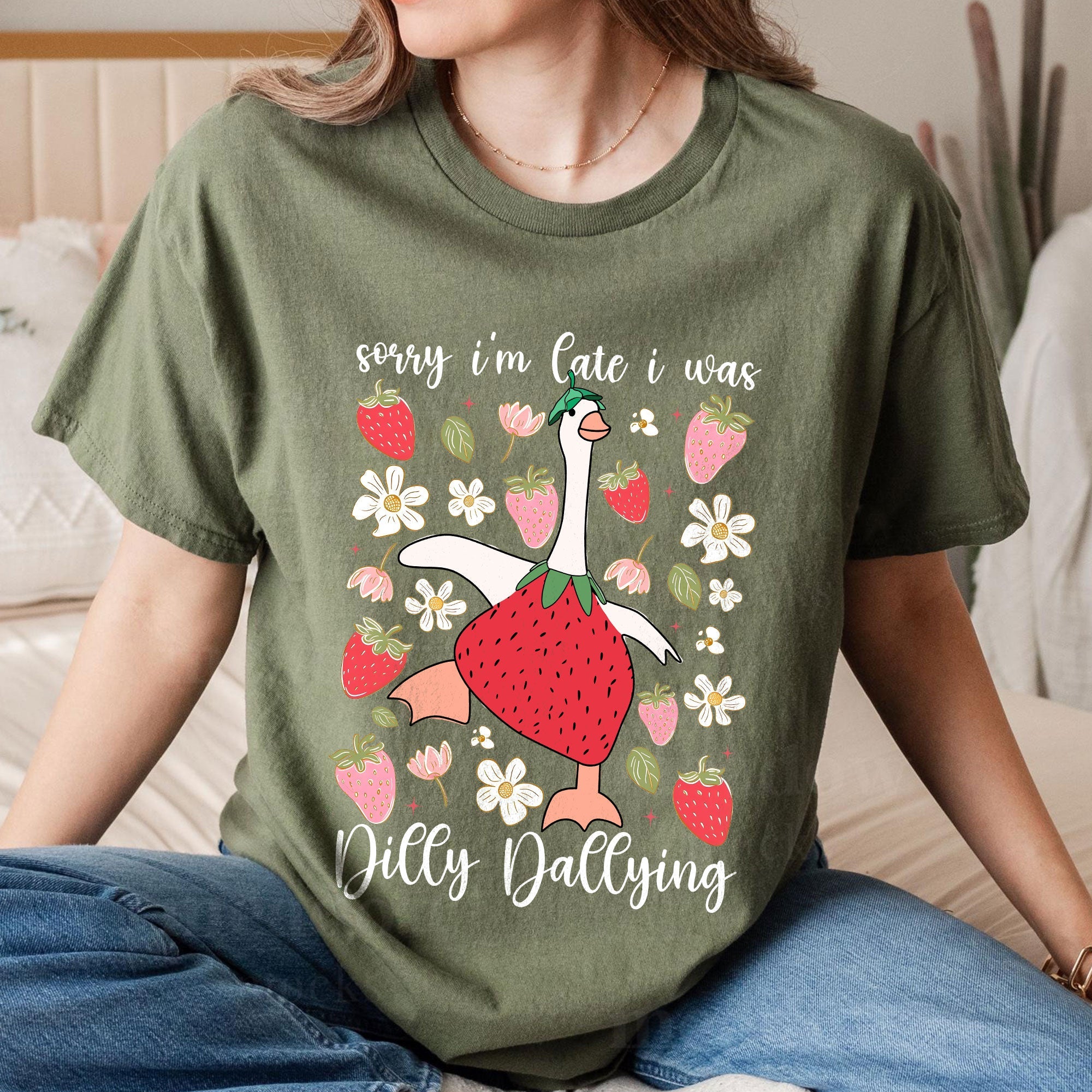 Dilly Dallying Goose T-Shirt – Funny Strawberry Duck Graphic Tee