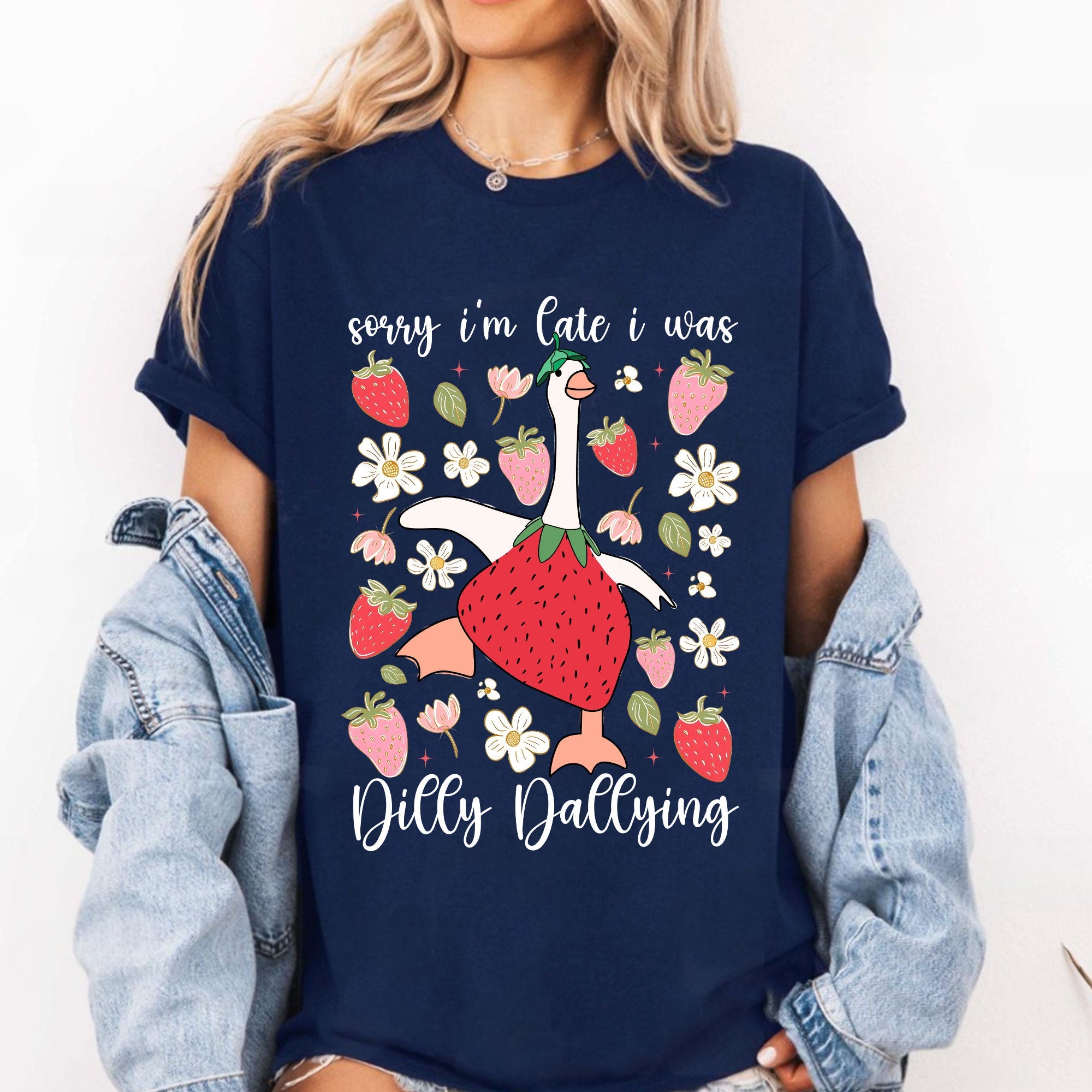 Dilly Dallying Goose T-Shirt – Funny Strawberry Duck Graphic Tee