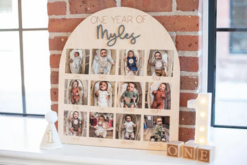 Personalized Baby First Year Photo Board | Wooden 12-Month Milestone Display