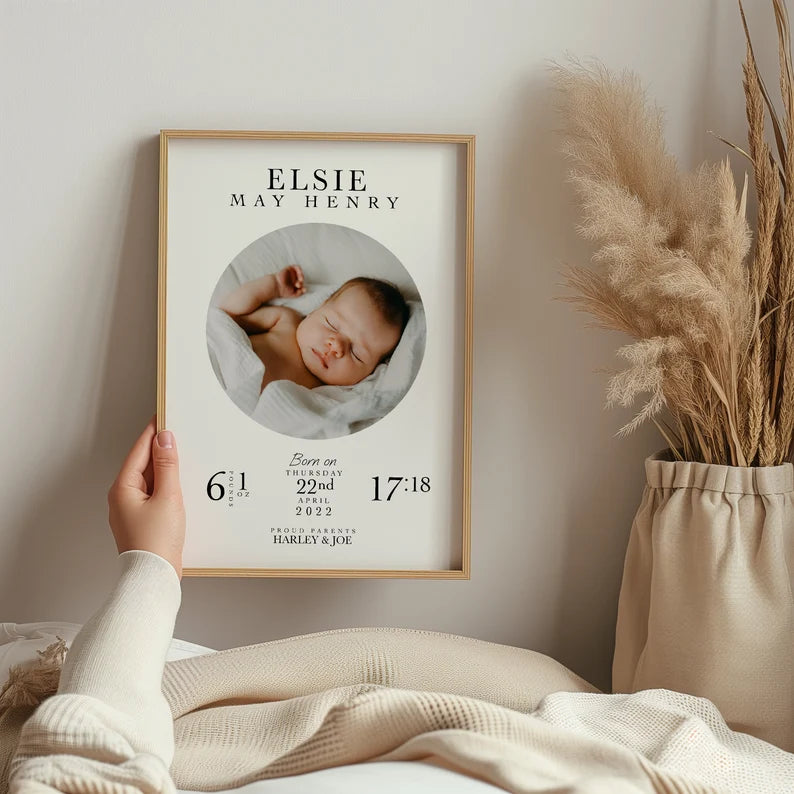 Personalized Baby Birth Stats Print with Photo | Custom Newborn Wall Art Gift