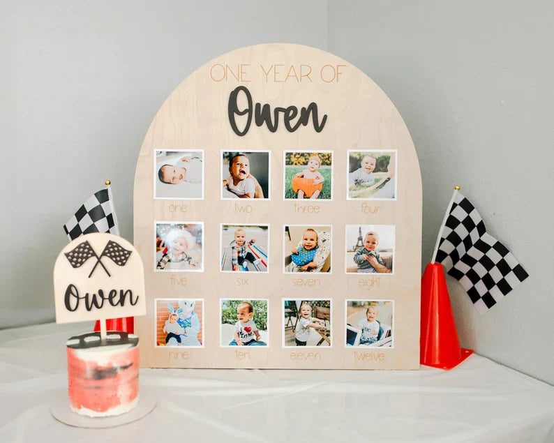 Personalized Baby First Year Photo Board | Wooden 12-Month Milestone Display