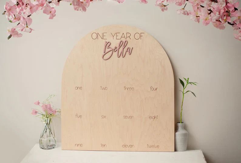 Personalized Baby First Year Photo Board | Wooden 12-Month Milestone Display