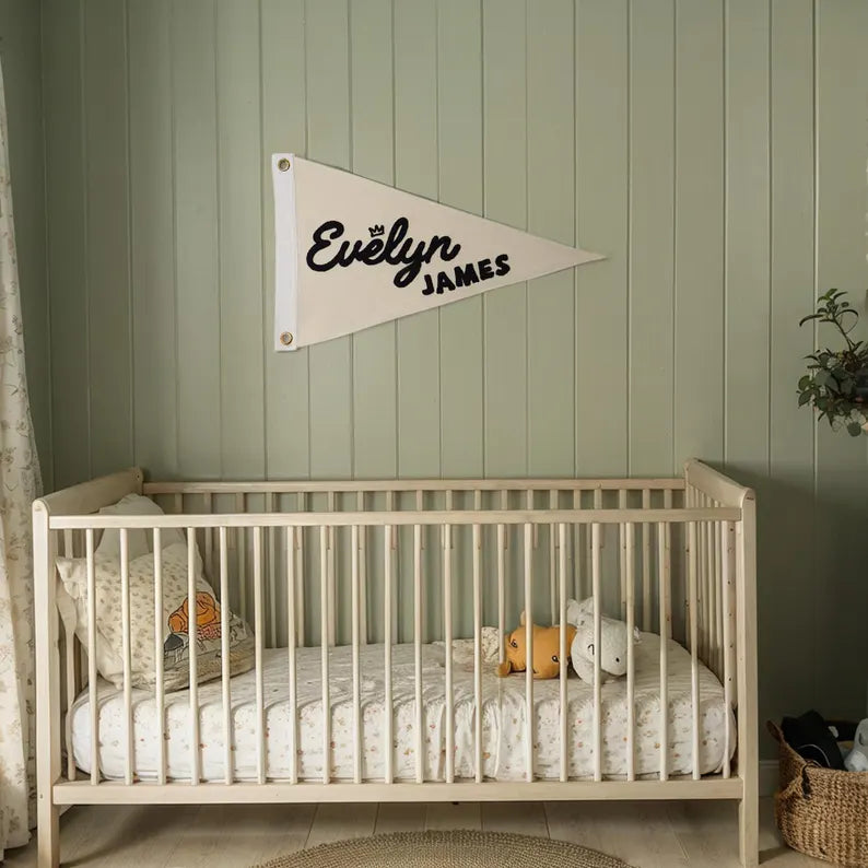 Custom Name Embroidered Pennant Wall Flag | Personalized Nursery Décor