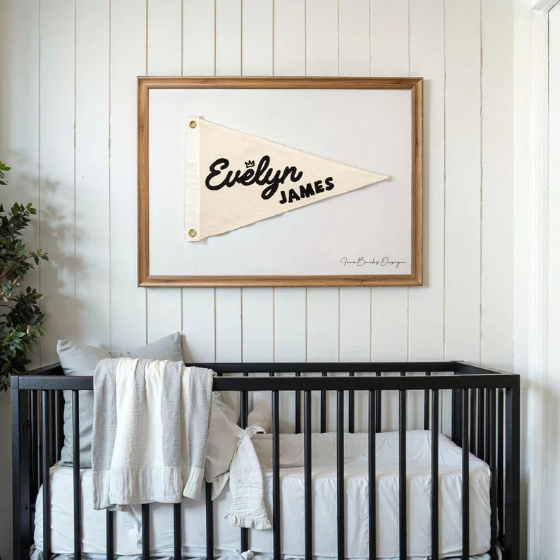 Custom Name Embroidered Pennant Wall Flag | Personalized Nursery Décor