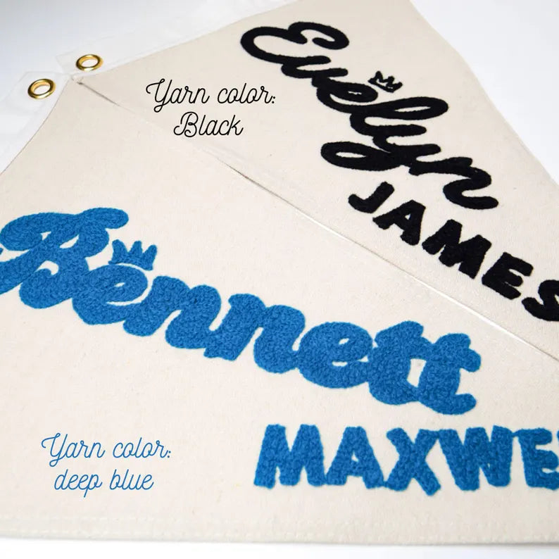 Custom Name Embroidered Pennant Wall Flag | Personalized Nursery Décor