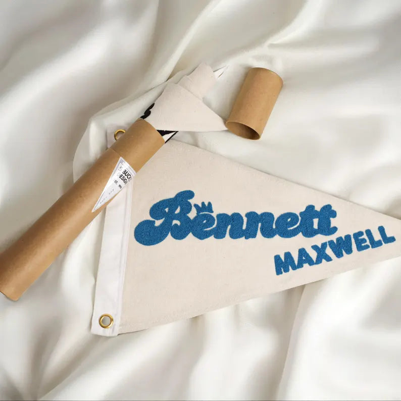 Custom Name Embroidered Pennant Wall Flag | Personalized Nursery Décor