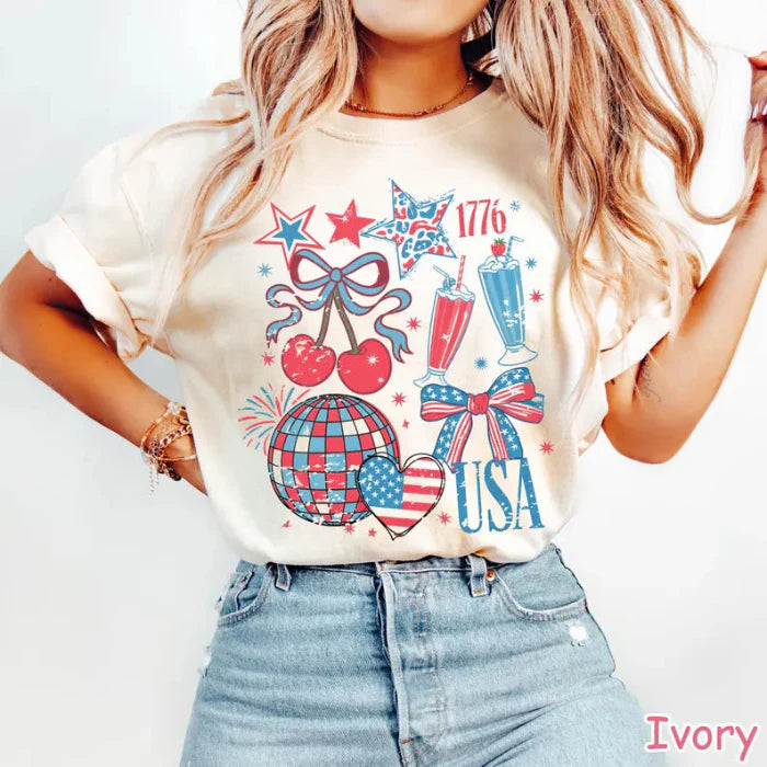 USA Retro 4th of July Graphic Tee | Vintage Patriotic T-Shirt for Women – Independence Day Aesthetic Shirt