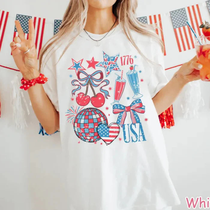 USA Retro 4th of July Graphic Tee | Vintage Patriotic T-Shirt for Women – Independence Day Aesthetic Shirt