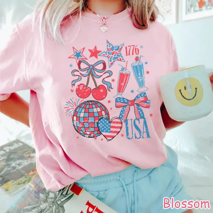 USA Retro 4th of July Graphic Tee | Vintage Patriotic T-Shirt for Women – Independence Day Aesthetic Shirt