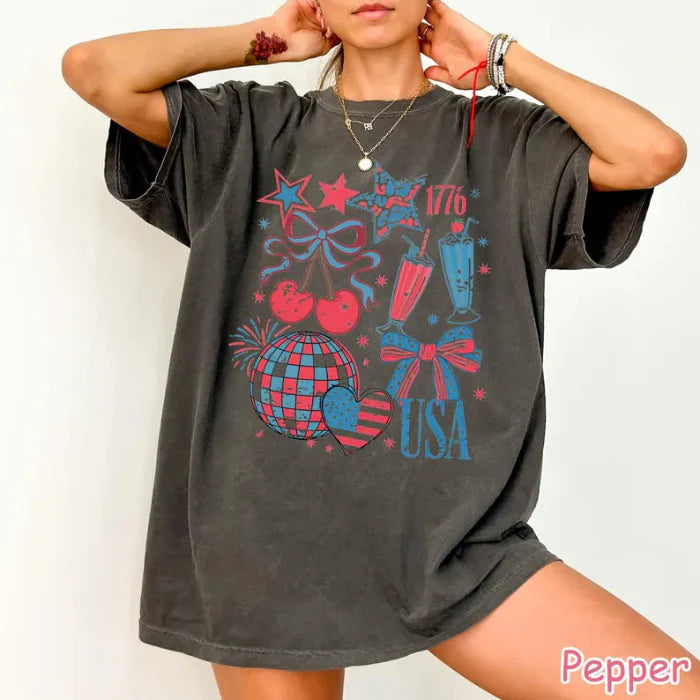 USA Retro 4th of July Graphic Tee | Vintage Patriotic T-Shirt for Women – Independence Day Aesthetic Shirt