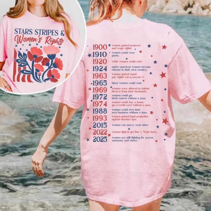 Stars Stripes & Women's Rights T-Shirt | Patriotic Feminist Shirt for Women – USA History Graphic Tee for Independence Day