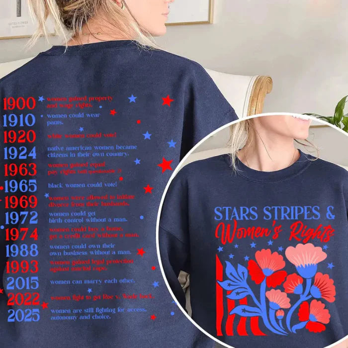 Stars Stripes & Women's Rights T-Shirt | Patriotic Feminist Shirt for Women – USA History Graphic Tee for Independence Day