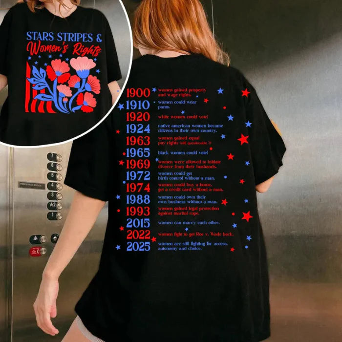 Stars Stripes & Women's Rights T-Shirt | Patriotic Feminist Shirt for Women – USA History Graphic Tee for Independence Day